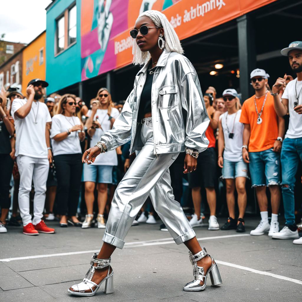 Rapper in Chic Silver Heels at Festival