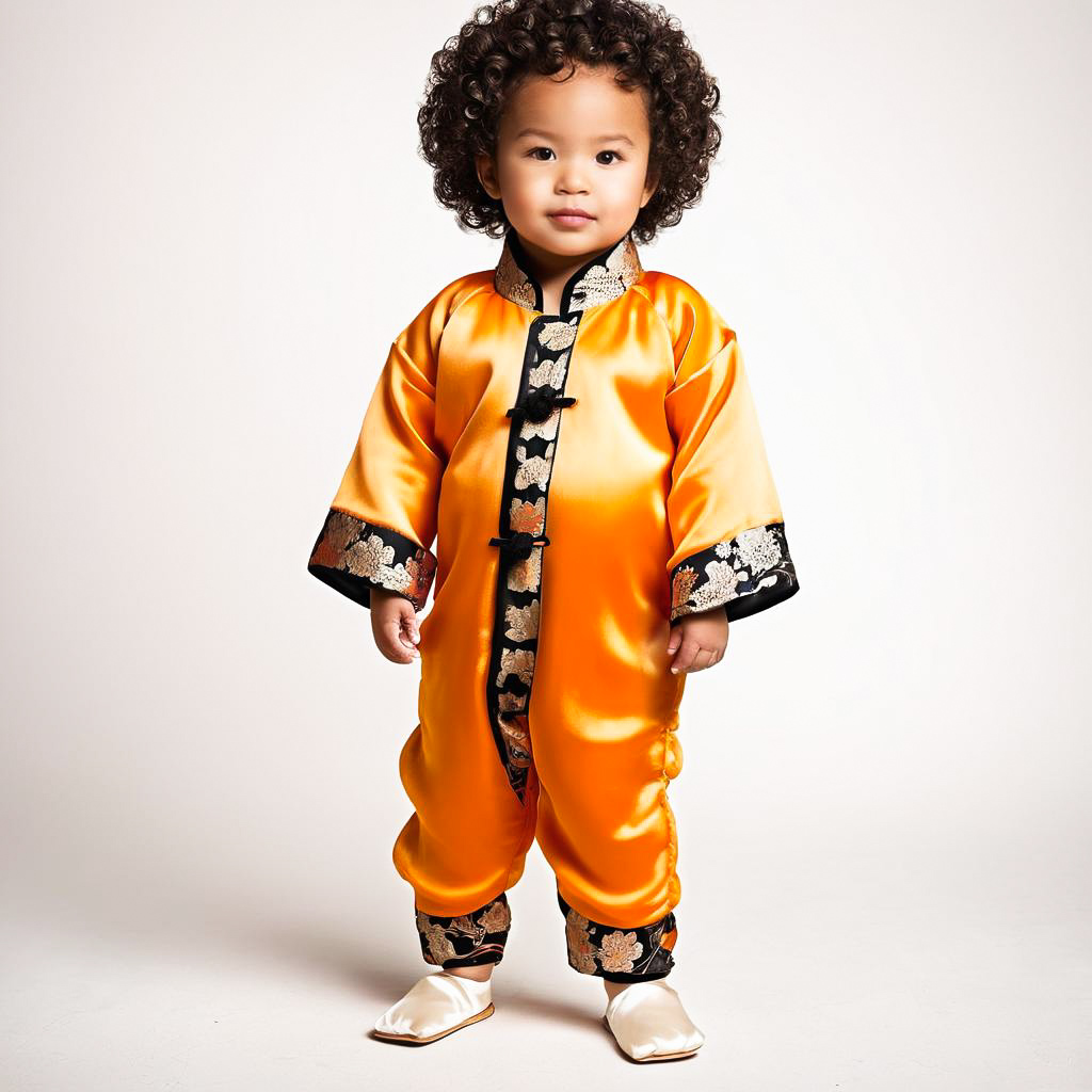 Charming Toddler in Orange Tang Suit