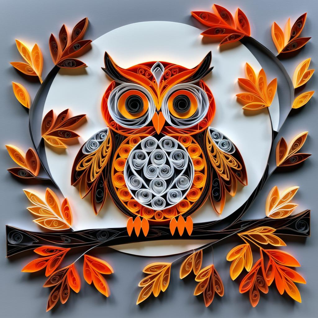 Vibrant Owl Quilling with Autumn Leaves