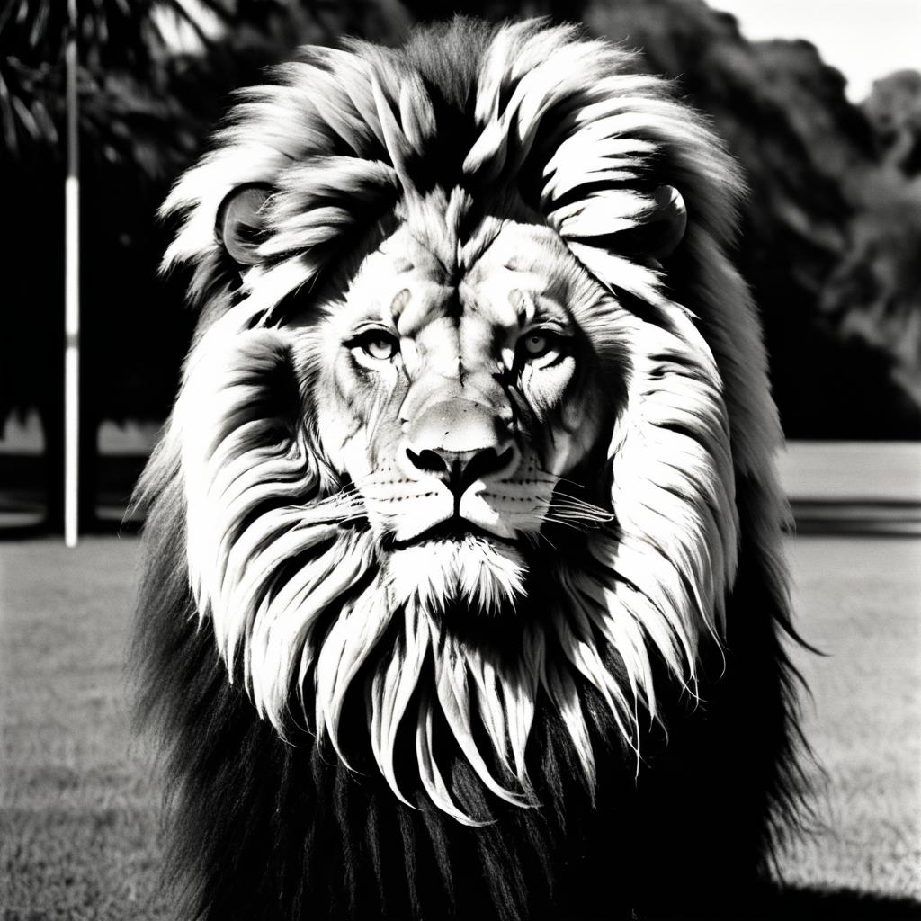 Majestic Lion Portrait with Film Grain