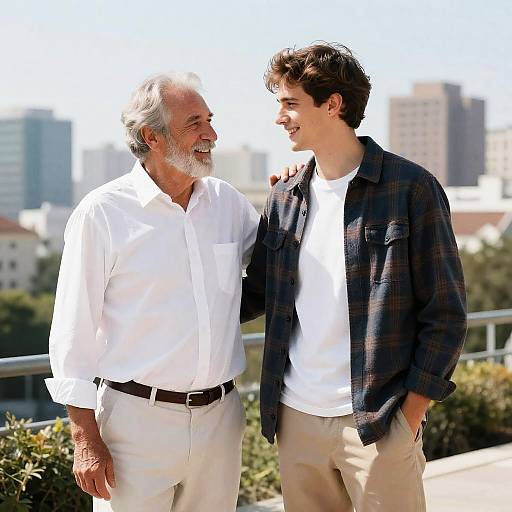 Smiling Older and Younger Man Outdoors