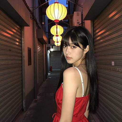 Urban Night Scene with Asian Woman