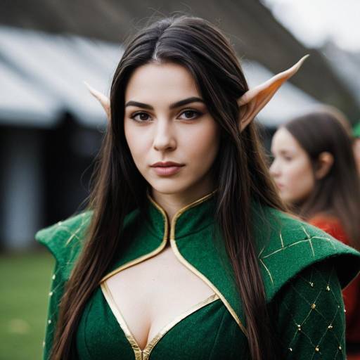 Woman in Realistic Elf Costume with Pointy Ears