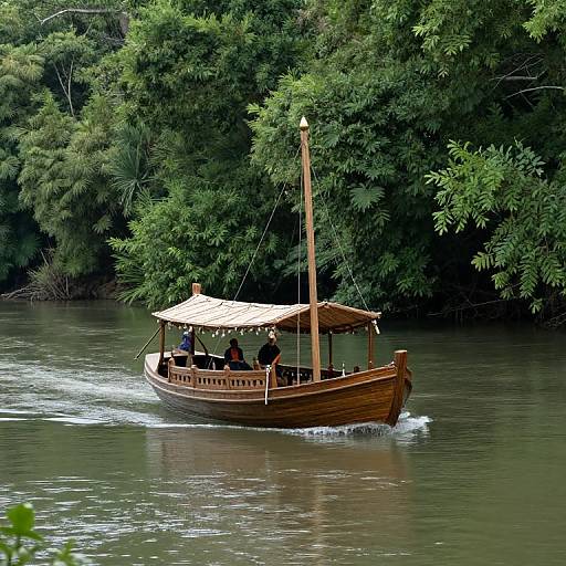Wooden Fantasy Merchant Boat on River