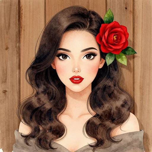 Elegant Watercolor Portrait of Brunette