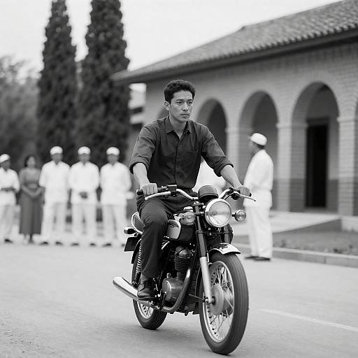 Monochrome Vintage Motorcycle Rider Portrait