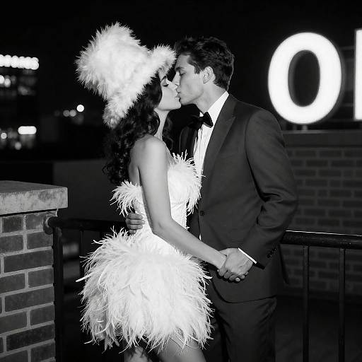 Romantic Rooftop Kiss at Night