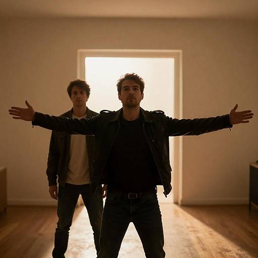 Backlit Men in Warm Doorway Glow