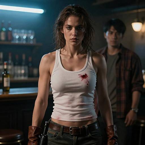 Muscular Woman in Neon Bar