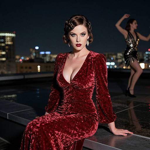 Vintage Gatsby Woman on Rooftop