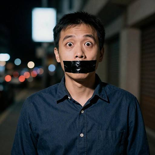 Startled Man With Duct-Taped Mouth