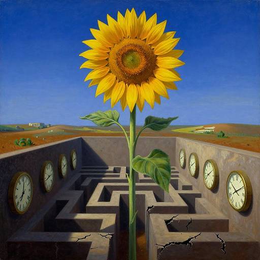 Surreal Sunflower Dreamscape with Clocks
