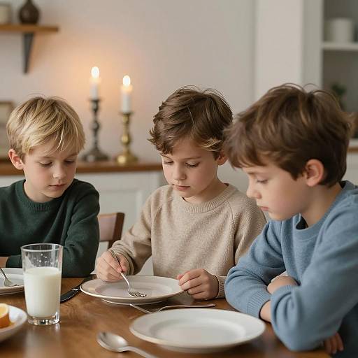 Three Children Sitting at Table with Candles