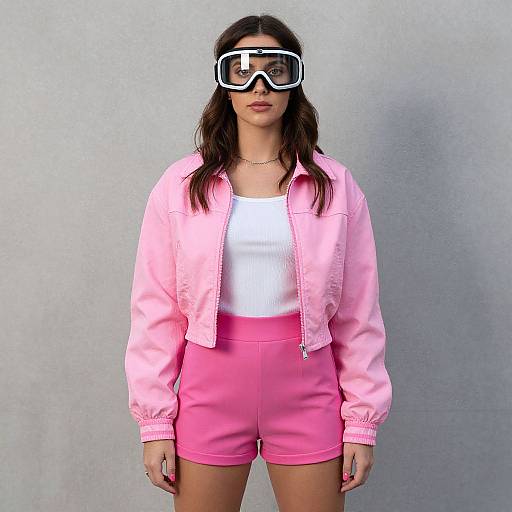 Woman in Pink Outfit with Goggles