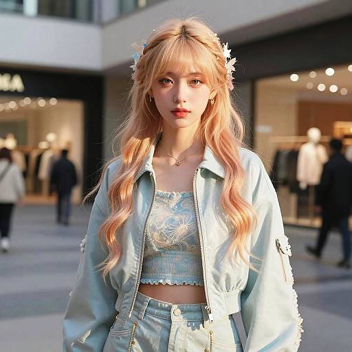 Stylish Girl in Trendy Outdoor Setting