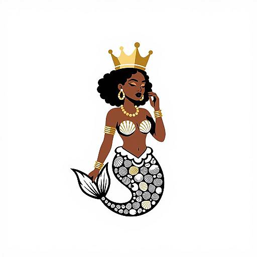 African Mermaid Goddess with Golden Crown