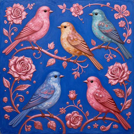 Vibrant Birds in Ellen Jewett Style