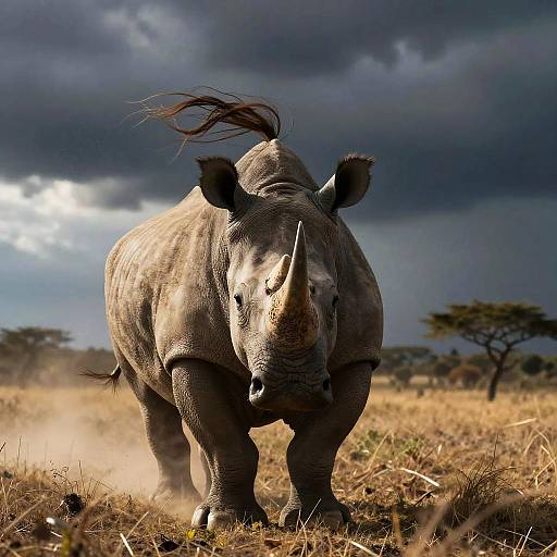 Adult Male White Rhino in Storm