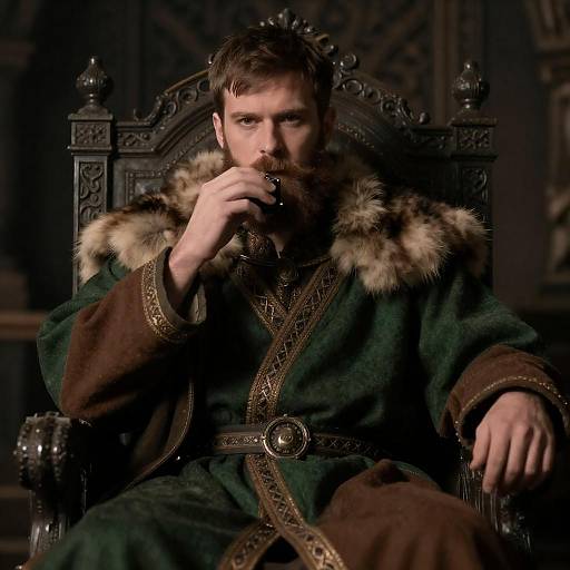 Mysterious Bearded Man in Ornate Chair