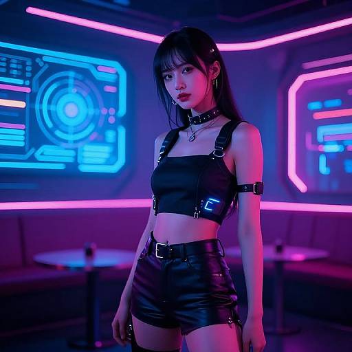 Cyberpunk Girl in Futuristic Lounge
