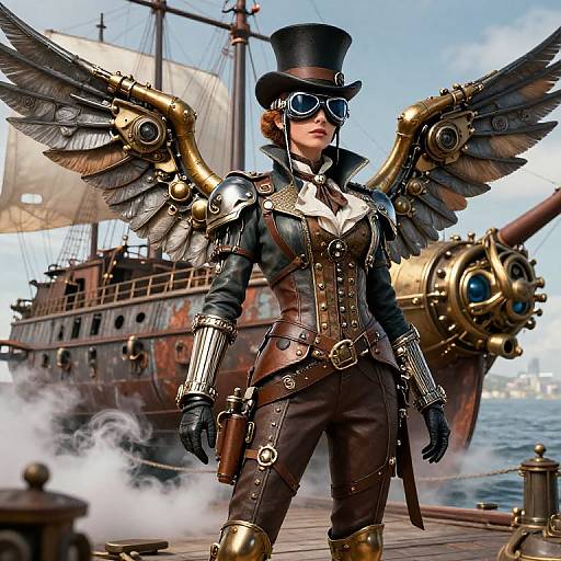 Steampunk Female Pilot with Mechanical Wings