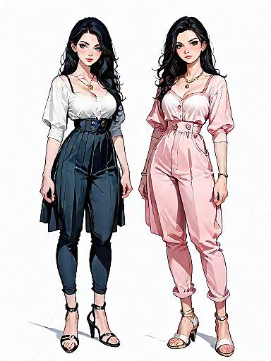 Woman in Blush Pink Jumpsuit and Black Outfit