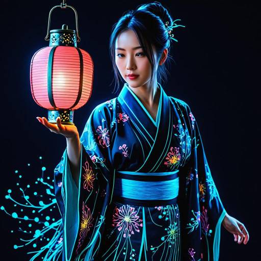 Vivid Bioluminescent Japanese Art Portrait