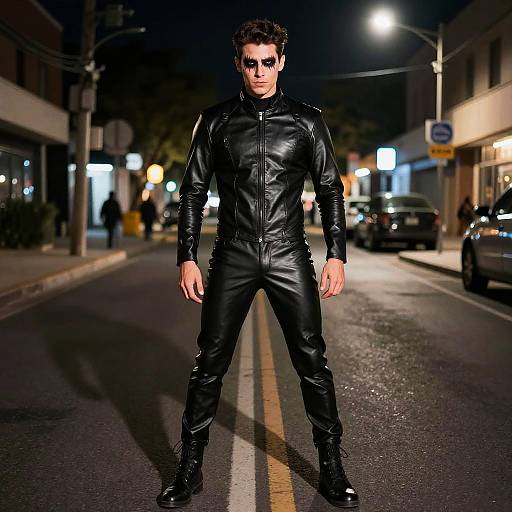 Man in Black Leather Halloween Costume