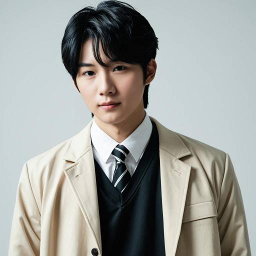 Young Korean Man in Beige Jacket and Tie