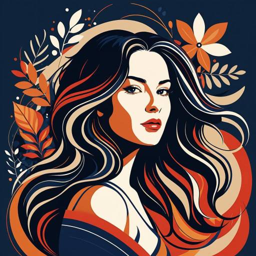 Vector Art Portrait of Woman with Floral Elements