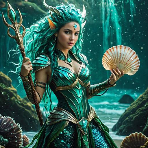 Fantasy Sirena Enchantress with Glowing Conch Staff