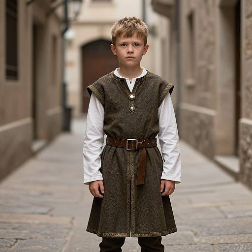Medieval Boy in Narrow Alleyway