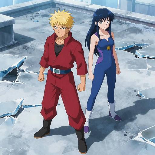Anime Characters on Icy Rooftop