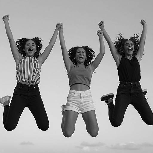 Dynamic Jumping Women in Cloudy Sky