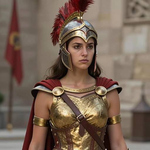 Young Woman in Ancient Greek Warrior Costume