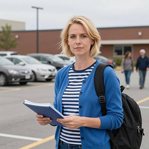 Blonde Woman in Blue Cardigan Outdoors