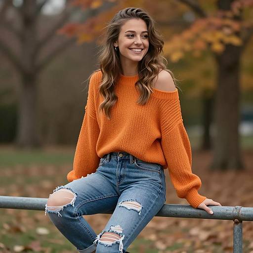 Cheerful Woman in Autumn Fashion