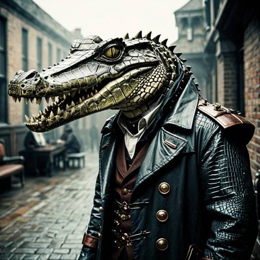 Steampunk Crocodile Hybrid in Trench Coat Armor Steampunk Crocodile Hybrid in Trench Coat Armor