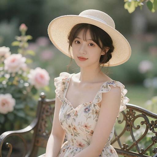 Elegant Woman in Floral Garden Portrait