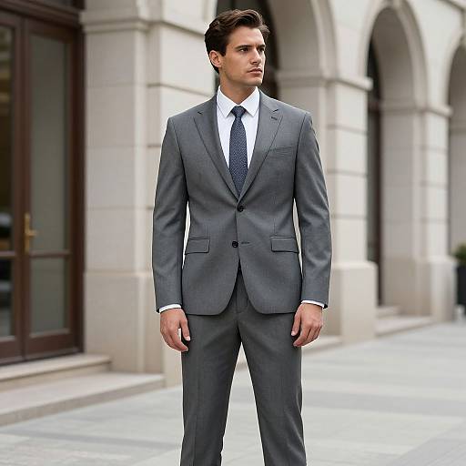 Man in Gray Suit by Building