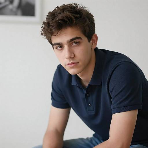 Serious Young Man in Navy Polo