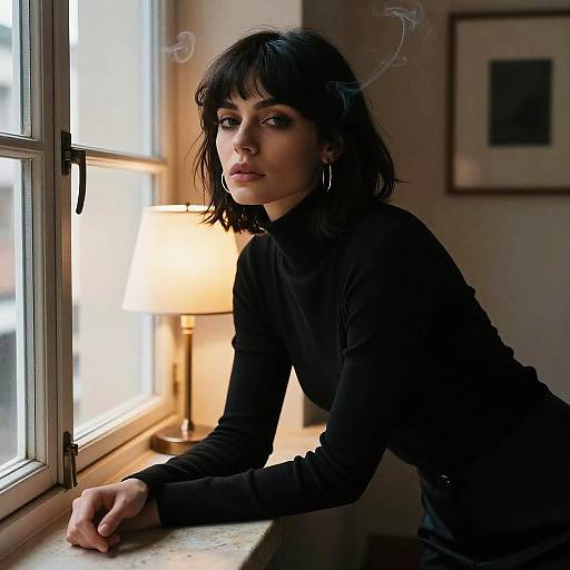 Moody Cinematic Portrait of Raven-Haired Woman