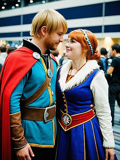 Couple in Anna and Kristoff Cosplay Costumes