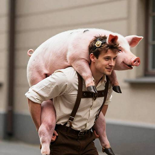 Man Carrying Piggyback in German Costume