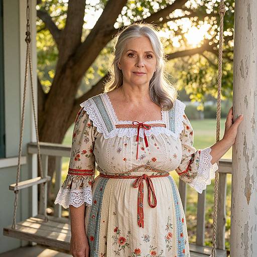 Elderly Woman on Rustic Porch