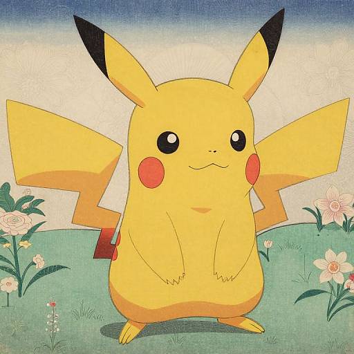 Detailed Japanese Woodblock Pikachu Print