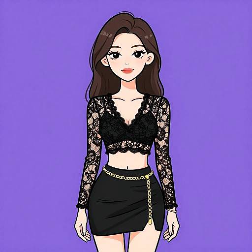 Elegant Woman in Black Lace Outfit