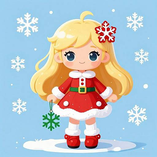 Chibi Christmas Doll with Snowflakes