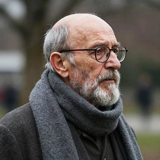 Elderly Bearded Man in Grey Scarf