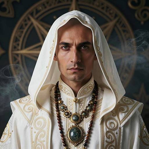 Intricate White Robe Cult Leader Portrait